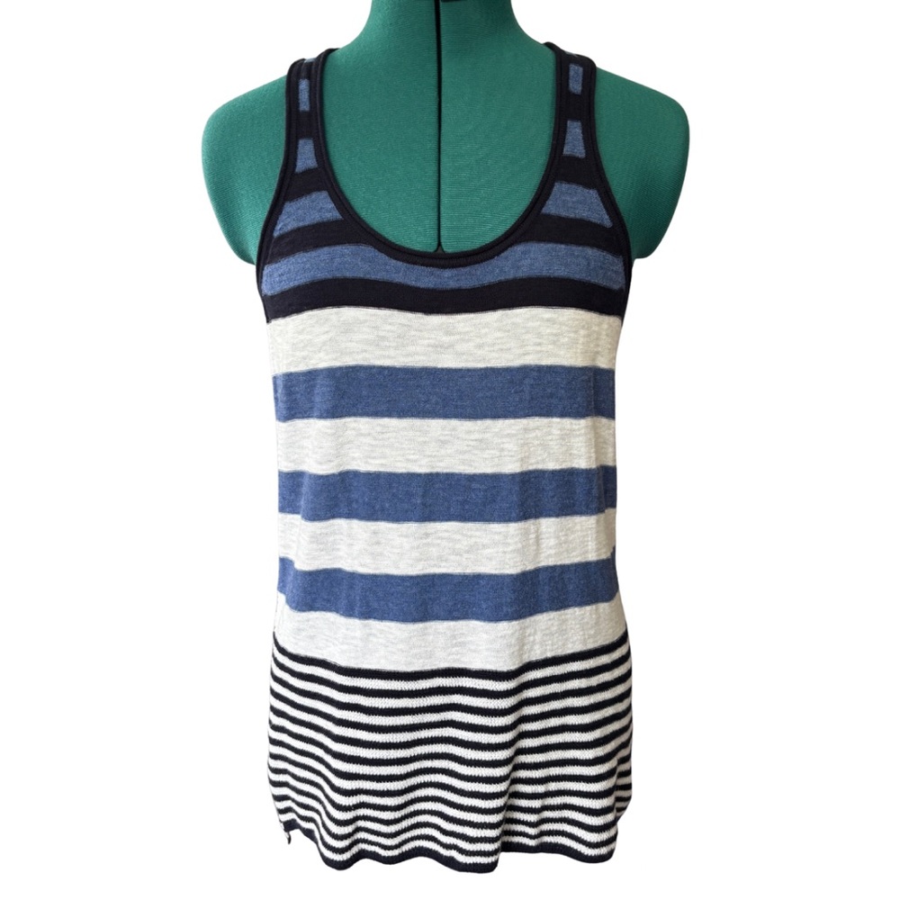Vince Blue and White Striped Knit Cotton Tank Top size Small